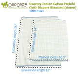 Osocozy Indian Cotton Prefold Cloth Diapers Bleached (dozen)