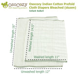 Osocozy Indian Cotton Prefold Cloth Diapers Bleached (dozen)