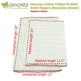 Osocozy Indian Cotton Prefold Cloth Diapers Bleached (dozen)