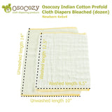 Osocozy Indian Cotton Prefold Cloth Diapers Bleached (dozen)