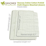 Osocozy Indian Cotton Prefold Cloth Diapers Bleached (dozen)
