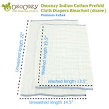 Osocozy Indian Cotton Prefold Cloth Diapers Bleached (dozen)
