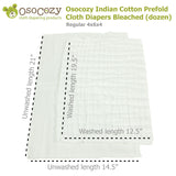 Osocozy Indian Cotton Prefold Cloth Diapers Bleached (dozen)