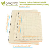 Osocozy Indian Cotton Prefold Cloth Diapers Unbleached Natural (dozen)