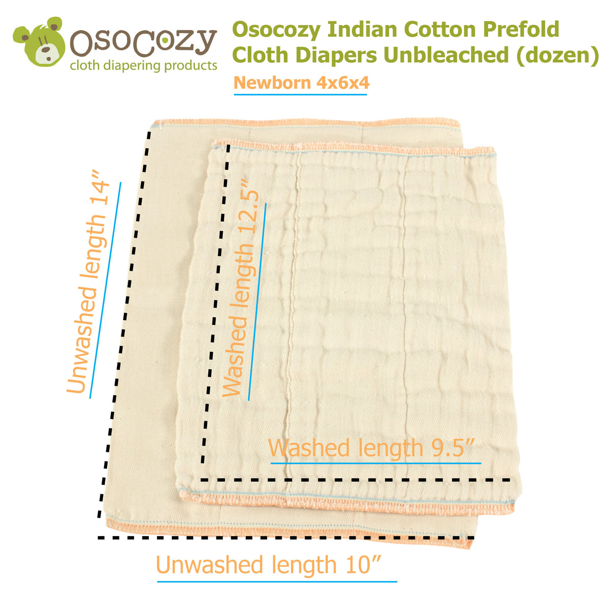 Osocozy Indian Cotton Prefold Cloth Diapers Unbleached (dozen) –