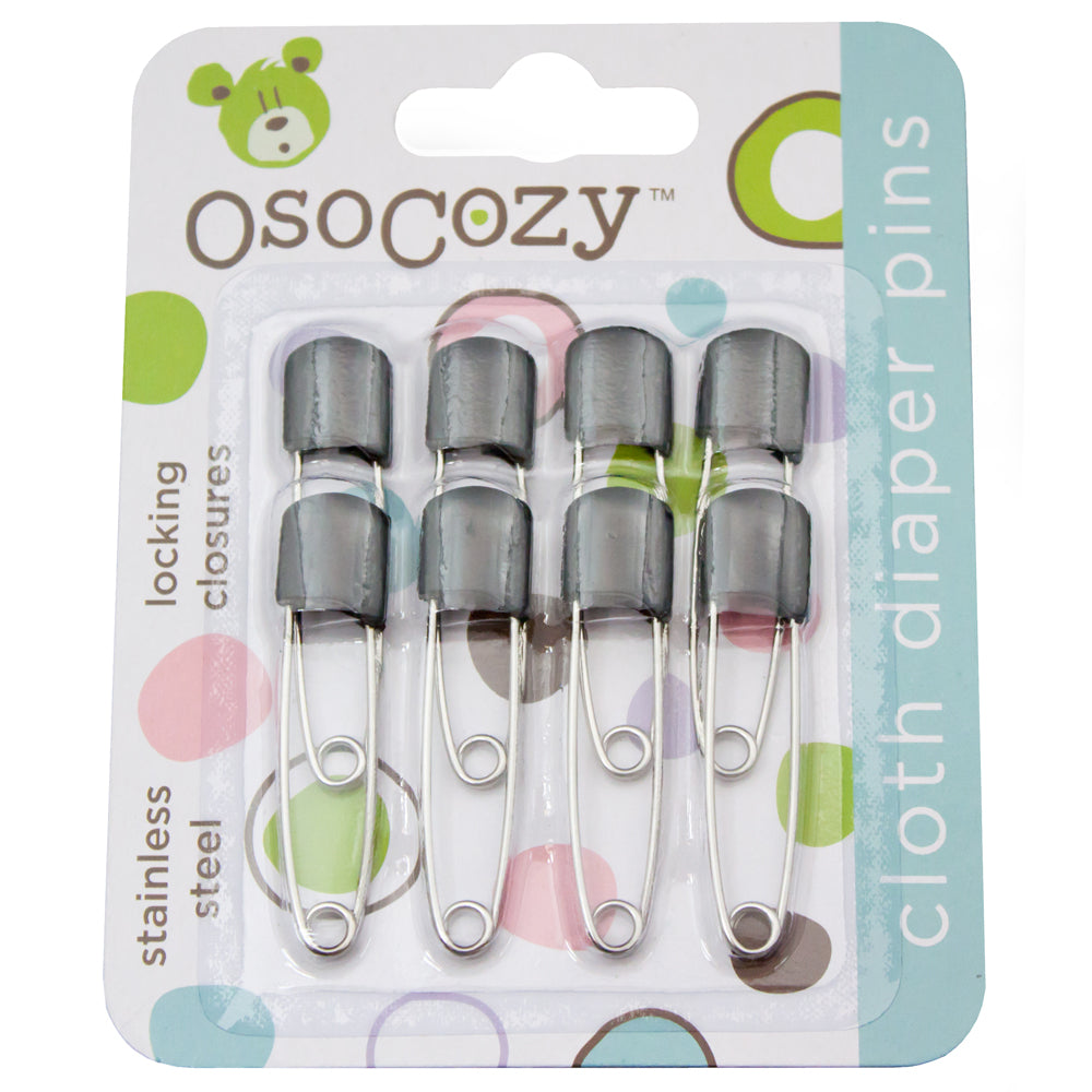 OsoCozy Cloth Diaper Nappy Pins 100 Packs - 100 Stainless Steel Safety Pins  with Locking Plastic Heads. Durable, Safe and Cute 2.2 Inches Long (Black)