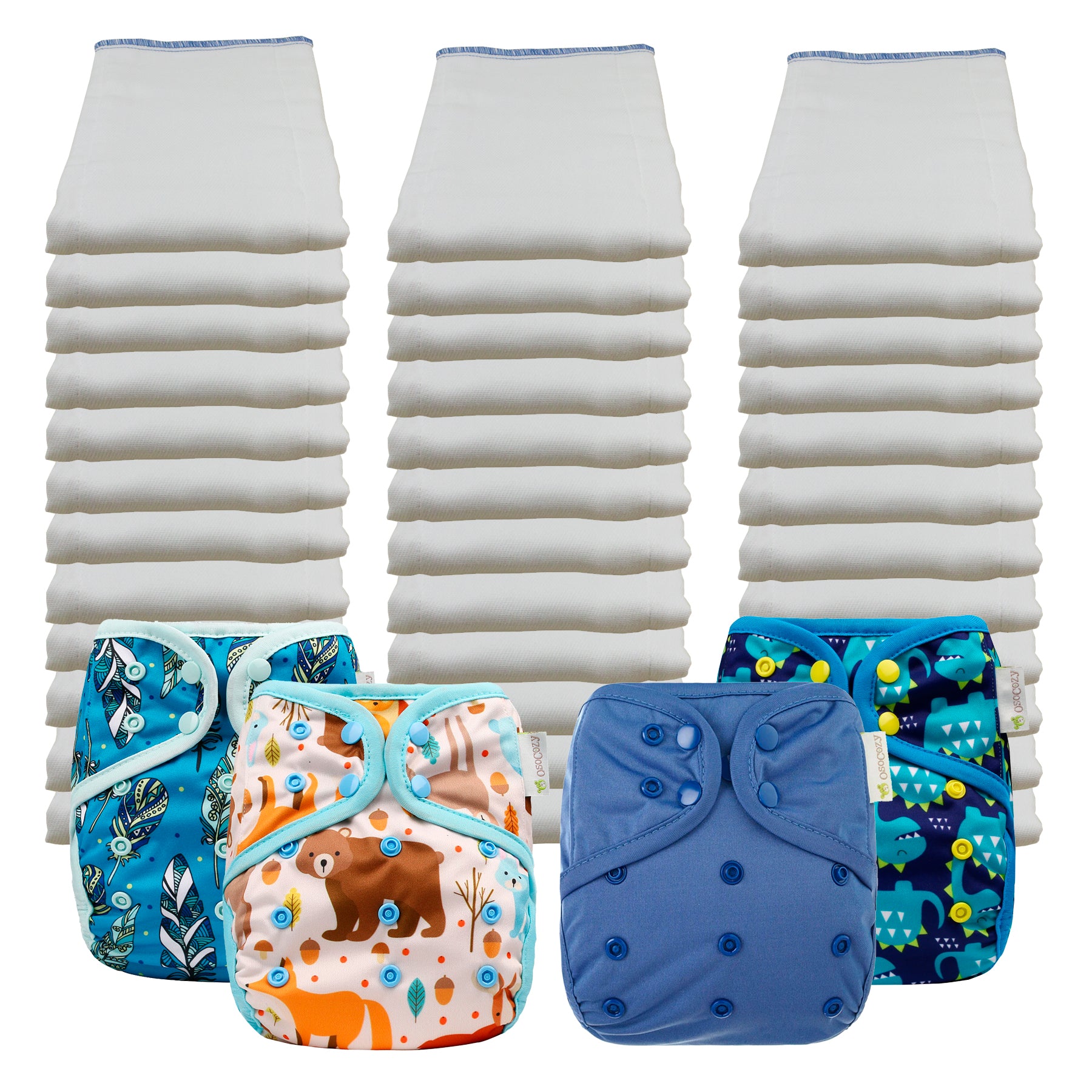 Bleached Economy Prefold Diaper Packages with OsoCozy One Sized Covers