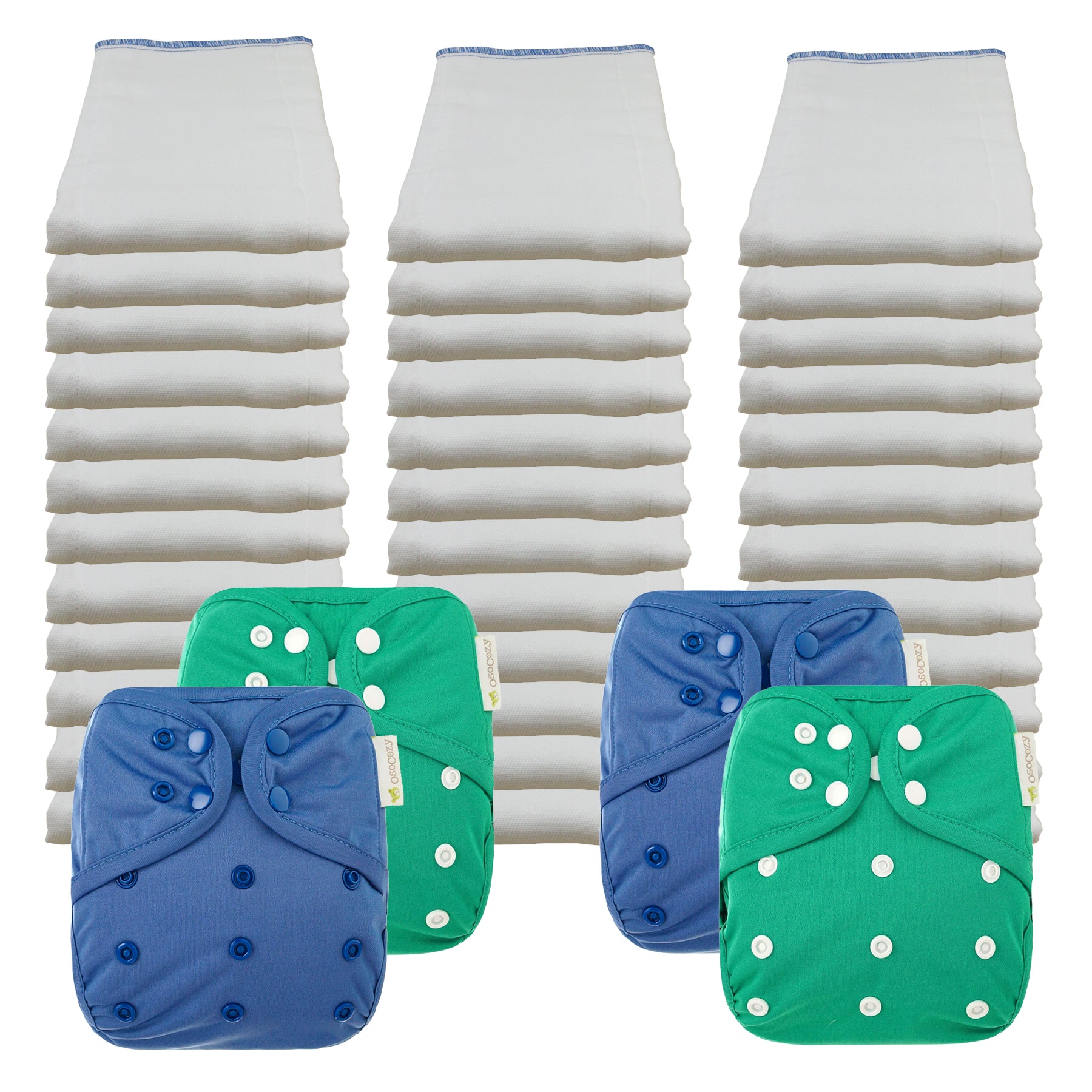Bleached Economy Prefold Diaper Packages with OsoCozy One Sized Covers
