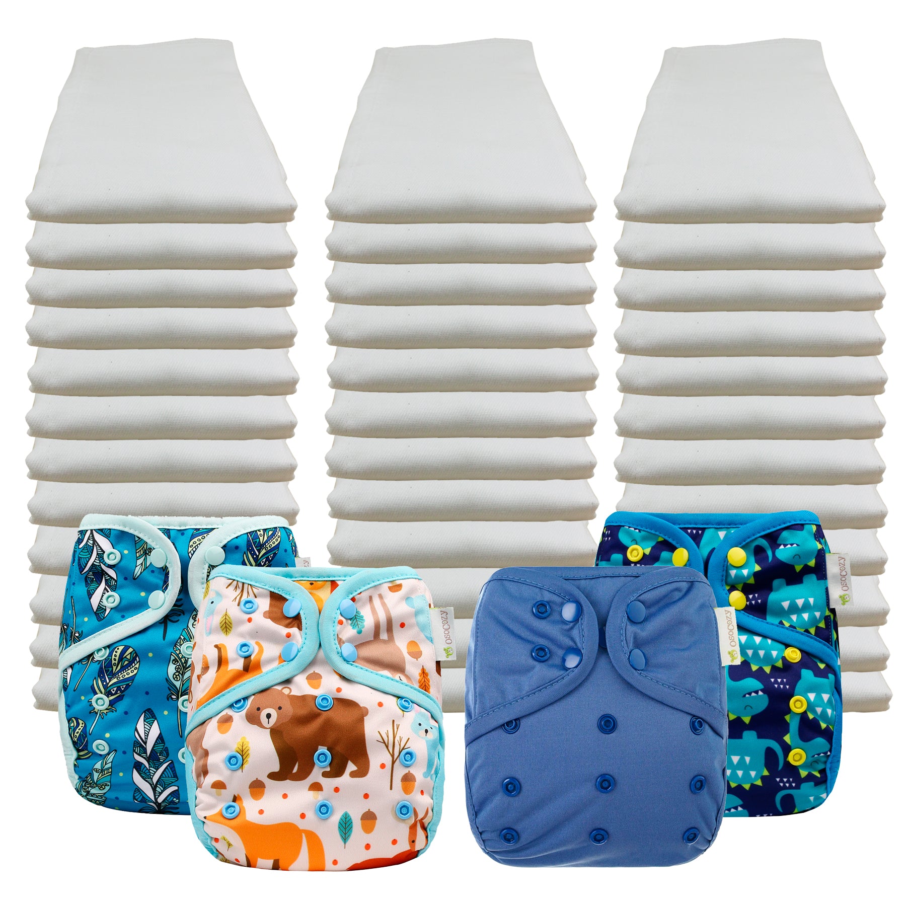 Bleached Economy Prefold Diaper Packages with OsoCozy One Sized Covers