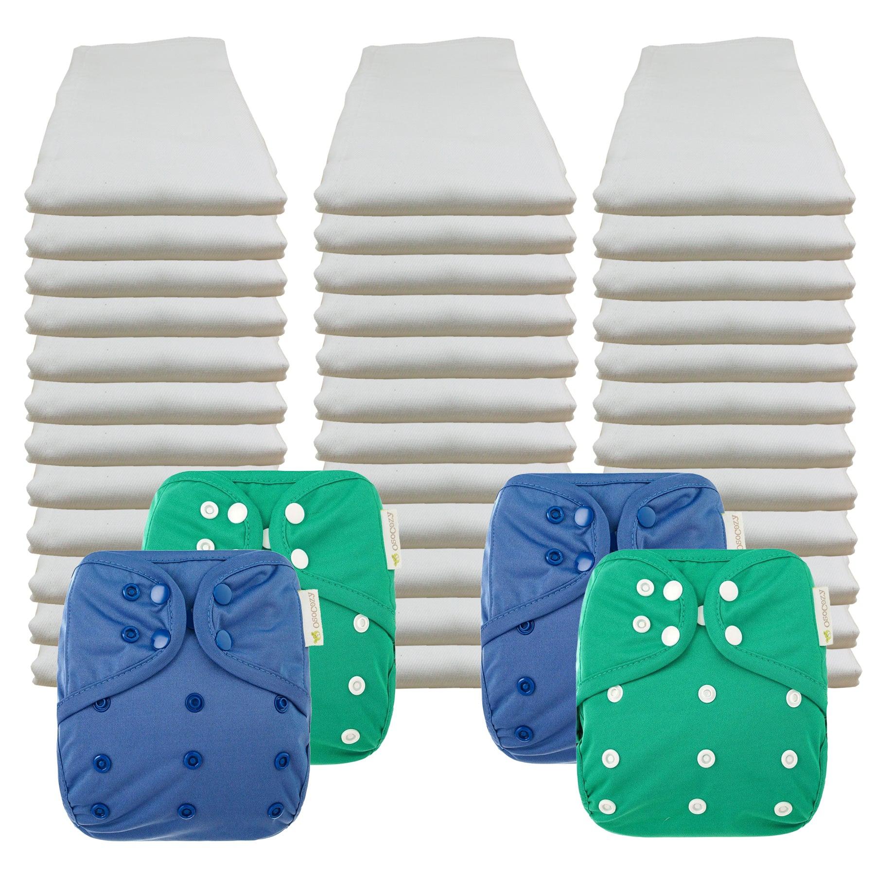 Bleached Economy Prefold Diaper Packages with OsoCozy One Sized Covers