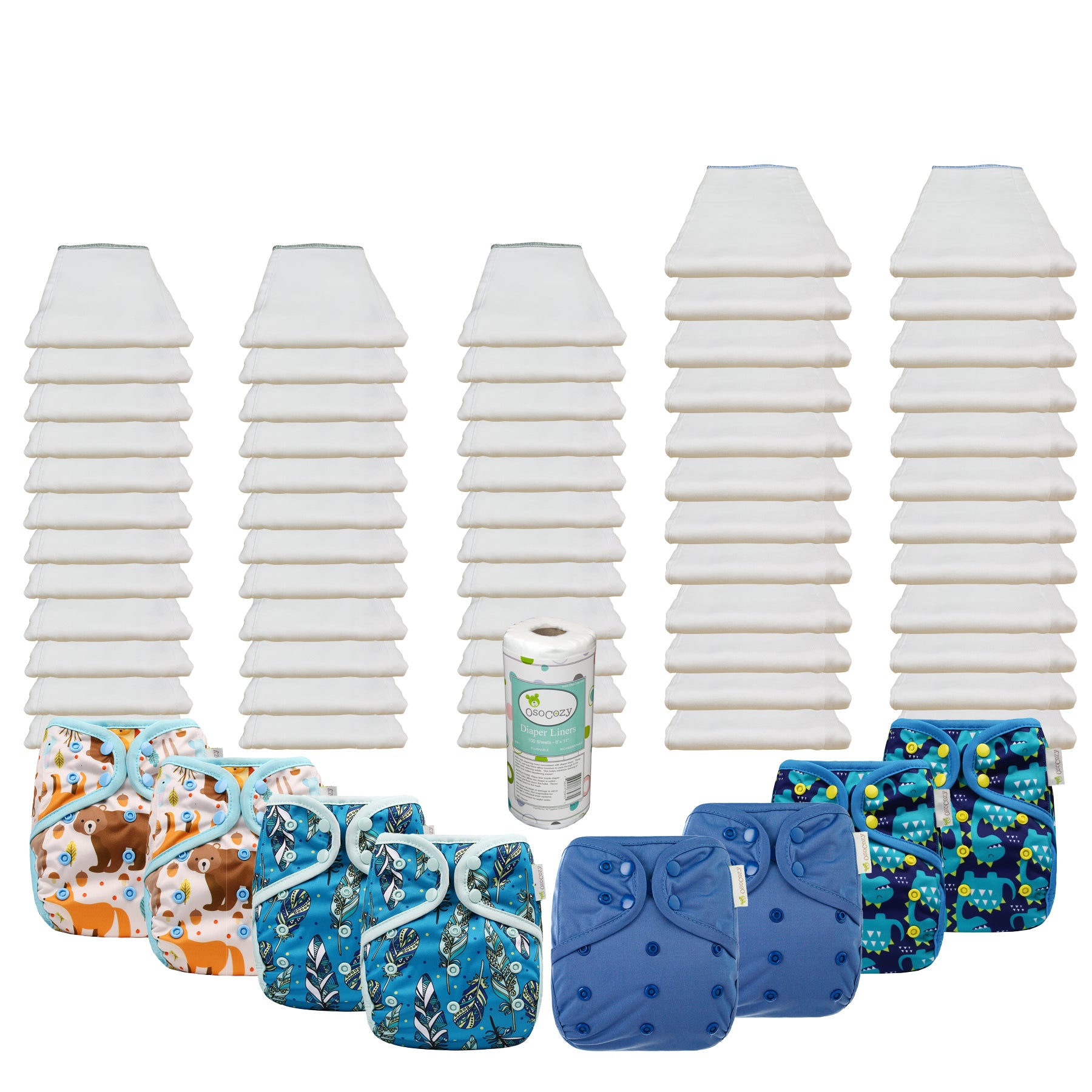 Bleached Basic Prefold Diaper Package with OsoCozy One Sized Covers