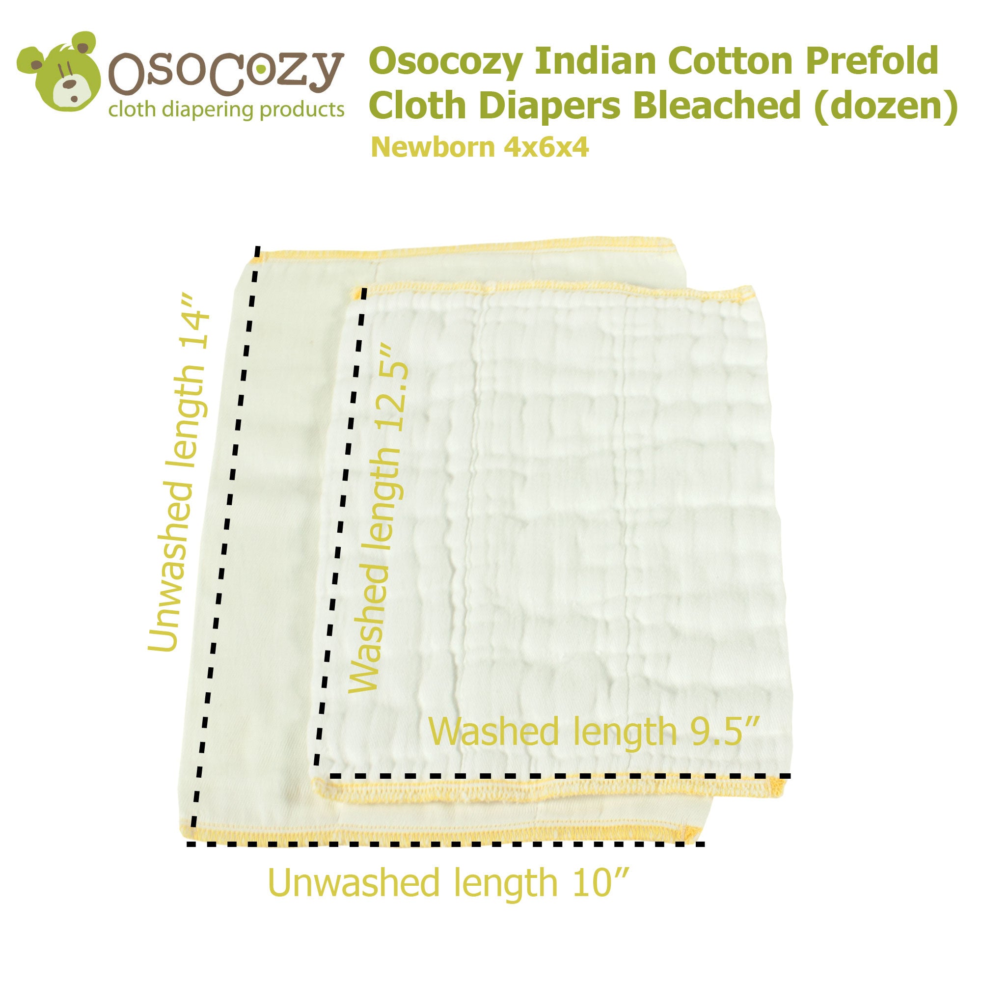 Osocozy Indian Cotton Prefold Cloth Diapers Bleached (dozen)