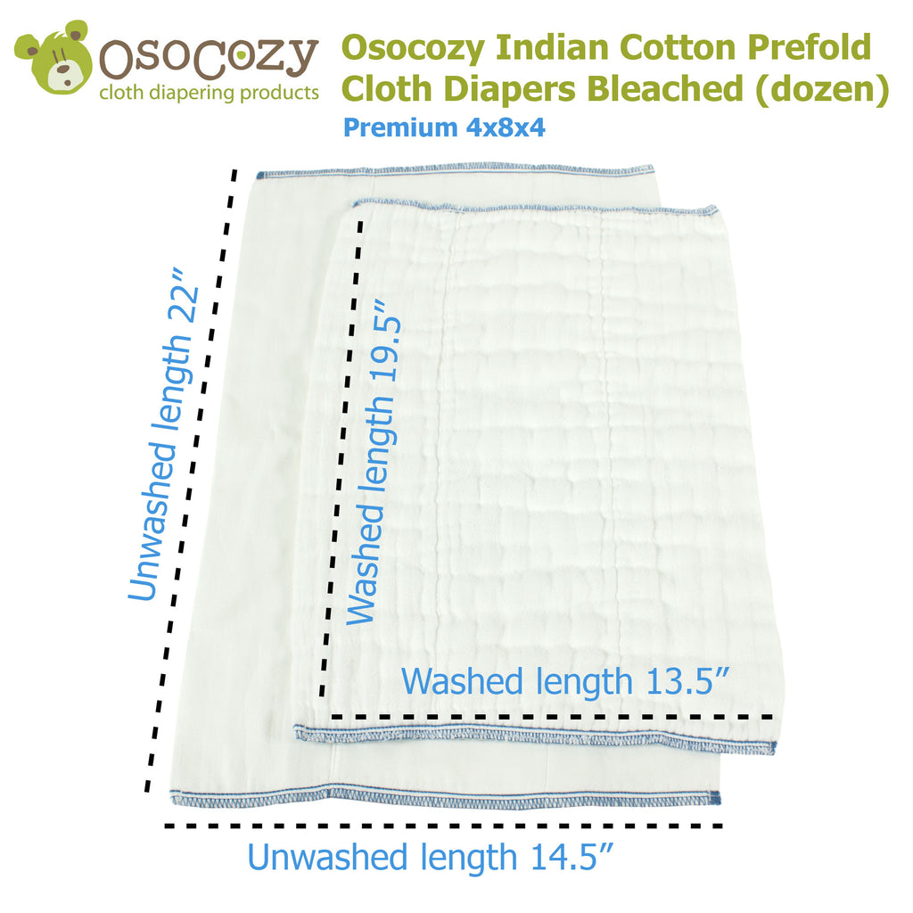 Osocozy Indian Cotton Prefold Cloth Diapers Bleached (dozen) –