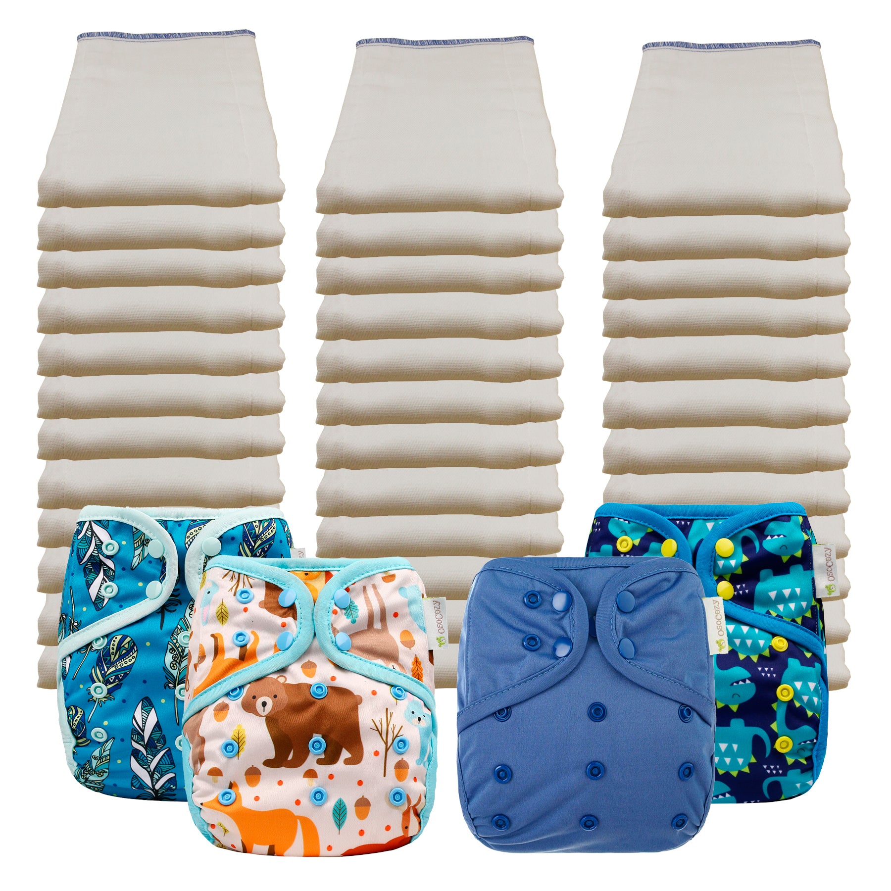 Unbleached Economy Prefold Diaper Packages with OsoCozy One Size Covers