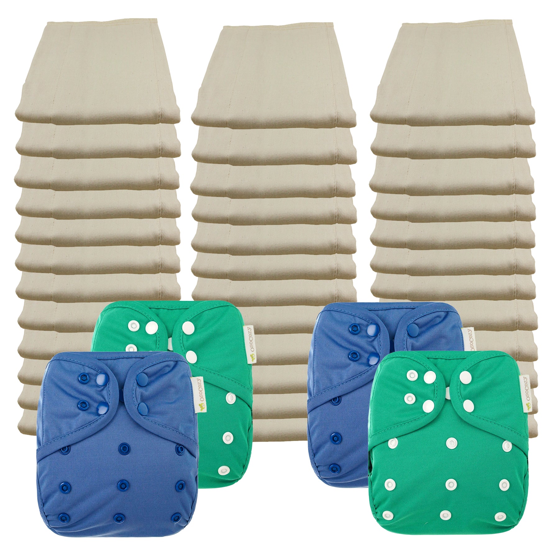 Unbleached Economy Prefold Diaper Packages with OsoCozy One Size Covers