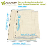 Osocozy Indian Cotton Prefold Cloth Diapers Unbleached (dozen)