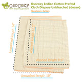 OsoCozy Prefold Cloth Diapers Unbleached (dozen) - Newborn Sizes