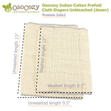 Osocozy Indian Cotton Prefold Cloth Diapers Unbleached Natural (dozen)