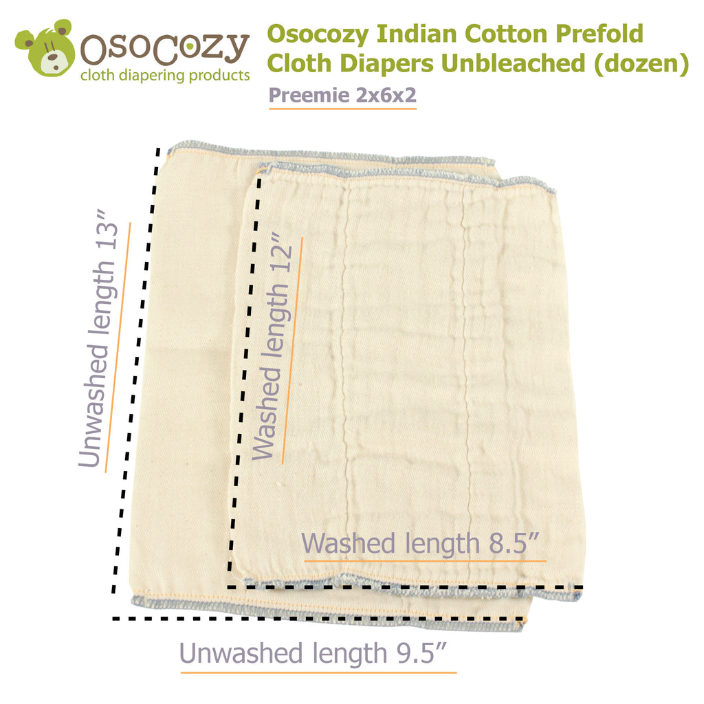 Osocozy Indian Cotton Prefold Cloth Diapers Unbleached (dozen) – ClothDiaper .Com
