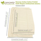 Osocozy Indian Cotton Prefold Cloth Diapers Unbleached Natural (dozen)