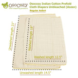 Osocozy Indian Cotton Prefold Cloth Diapers Unbleached Natural (dozen)