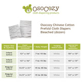 Chinese Prefold Cloth Diapers Bleached (dozen)