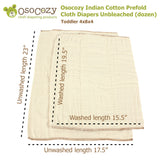 Osocozy Indian Cotton Prefold Cloth Diapers Unbleached (dozen)