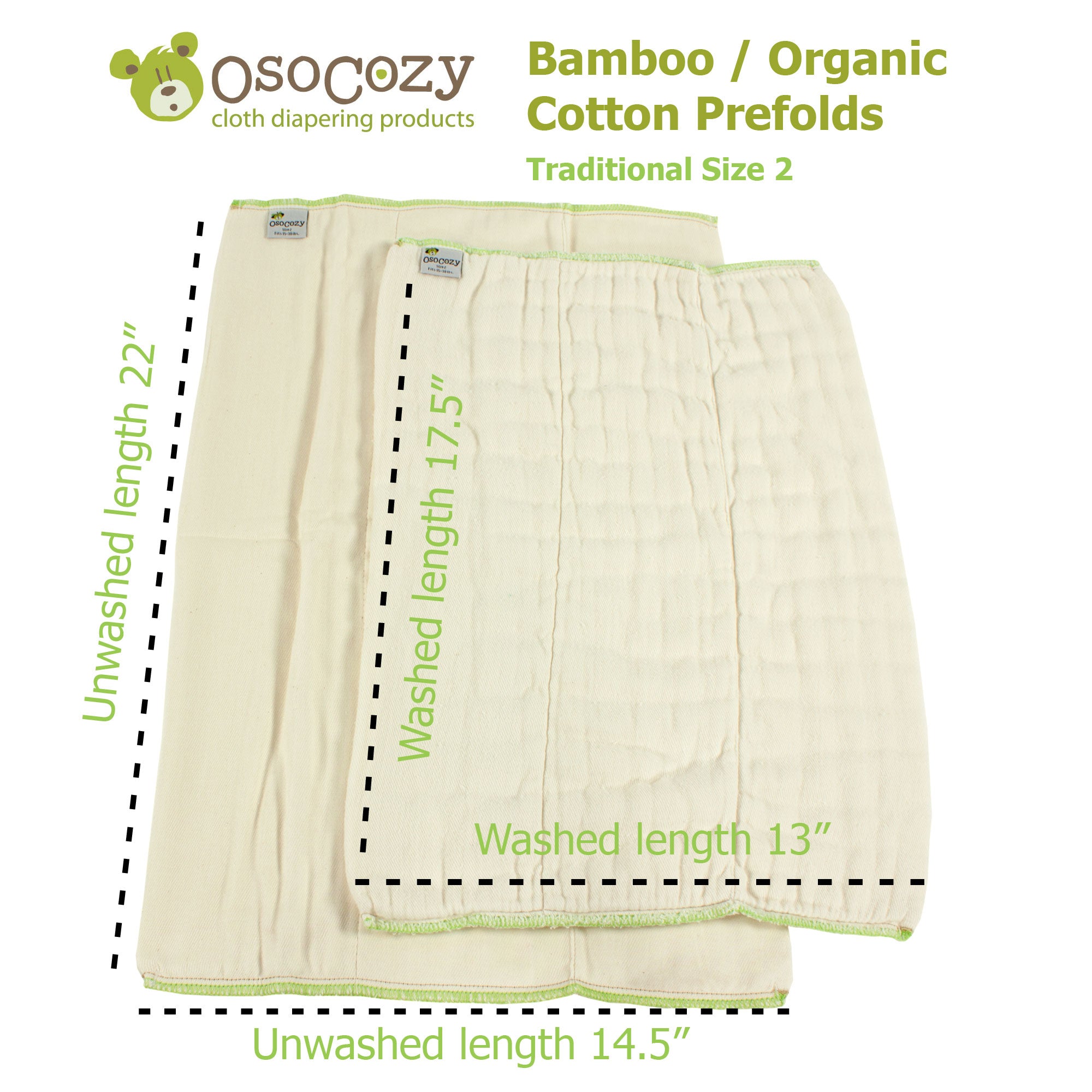 Osocozy Bamboo Organic Cotton Prefolds (6pk)