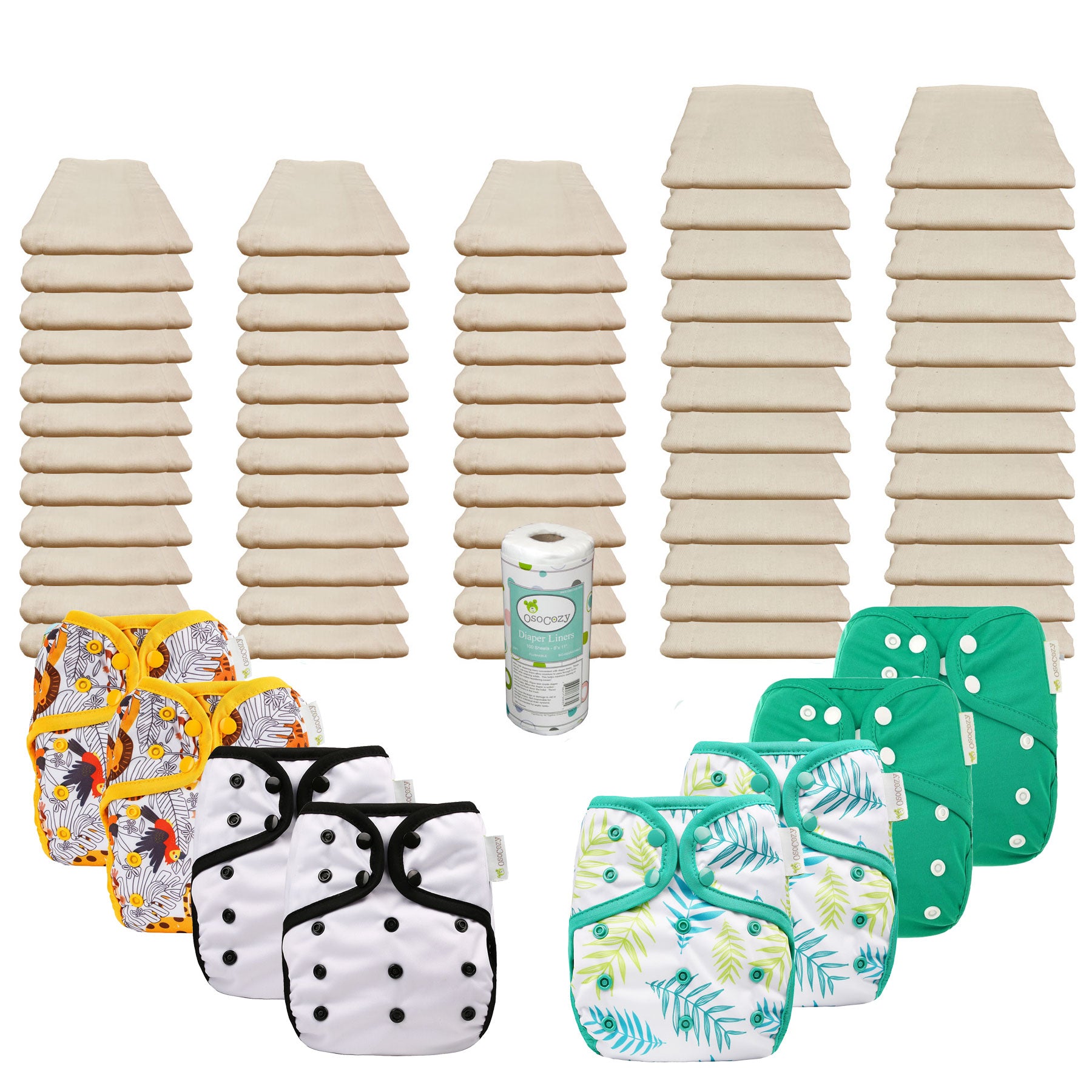 Unbleached Basic Prefold Diaper Packages with OsoCozy One Sized Covers