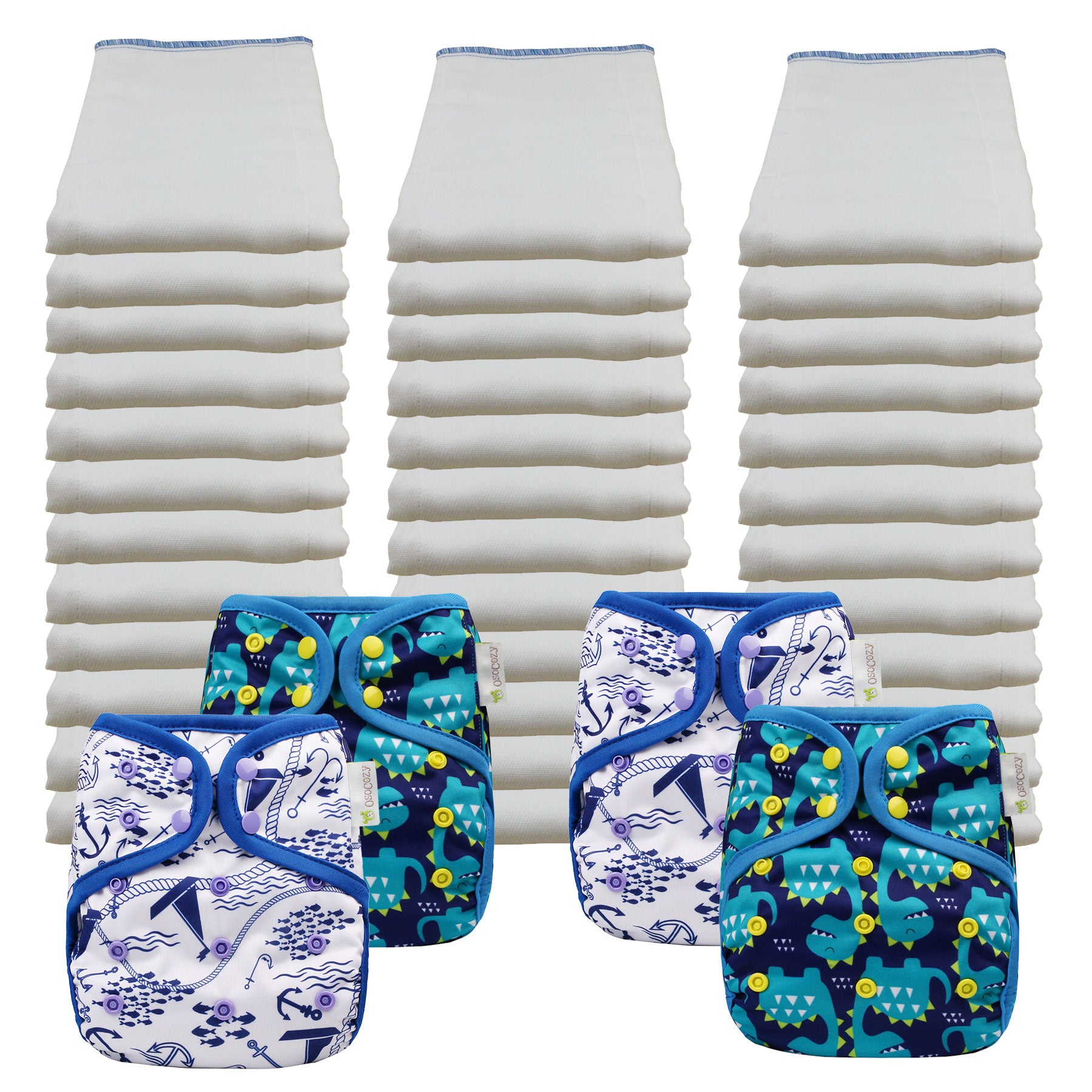 Bleached Economy Prefold Diaper Packages with OsoCozy One Sized Covers
