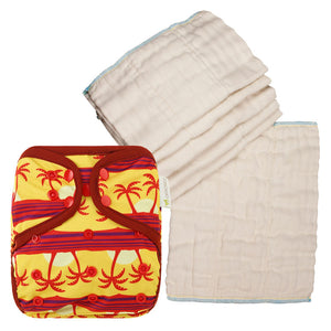 Infant Bamboo Cotton Prefold Trial Package with OsoCozy One Size Diaper Covers
